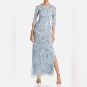 Aidan Mattox Light Blue Fully Beaded Gown Maxi Column Dress Size 6 $495